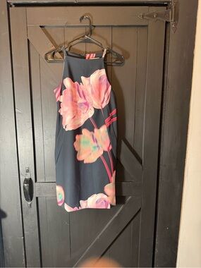 DKNY Navy Halter Dress with Pink Floral Print